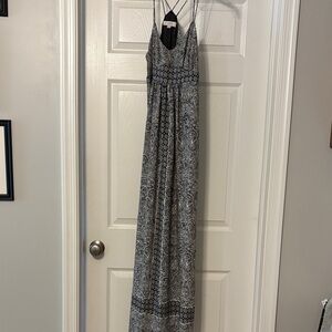LOFT Black and Ivory Patterned Maxi Dress